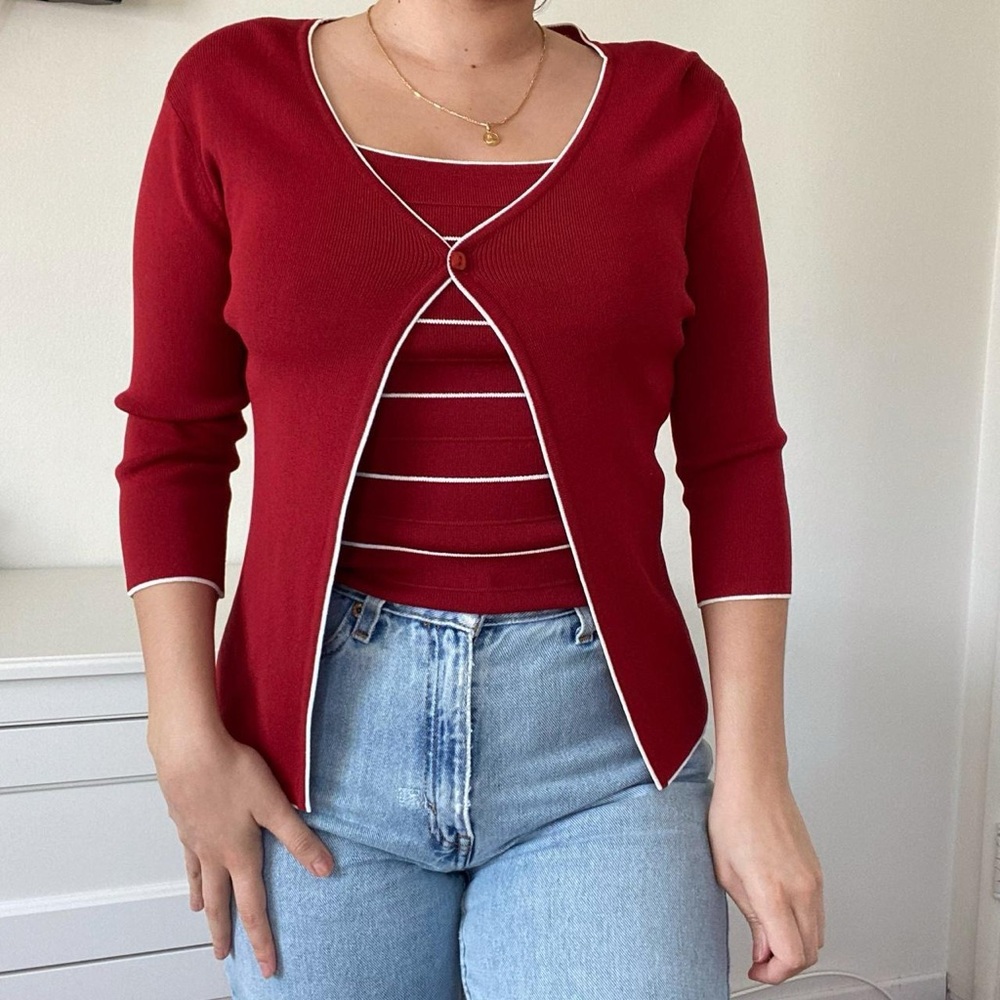 Vintage 90s red cardigan top set